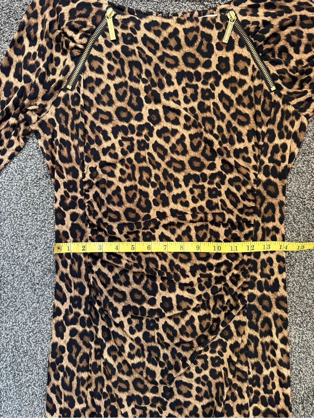 Michael Kors Leopard Print Ruched Sheath Dress Brown/Black Size Small 3/4 Sleeve